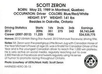 2013 Harness Heroes #35 Scott Zeron Back